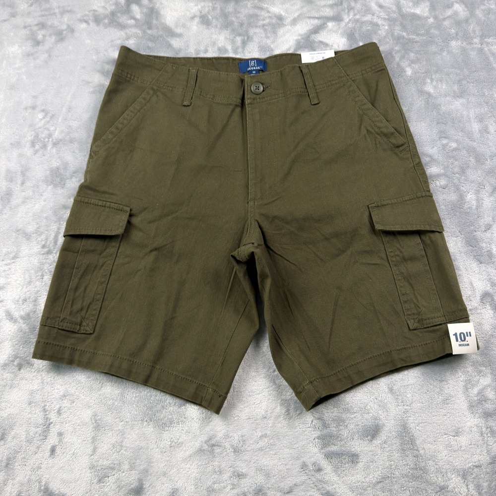 George Mens Cargo Shorts Olive Green Size 30 Stretch Cotton 10 Inch Inseam NWT